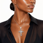 Sterling Silver Rhodium-plated CZ Crucifix Pendant - Model Shot