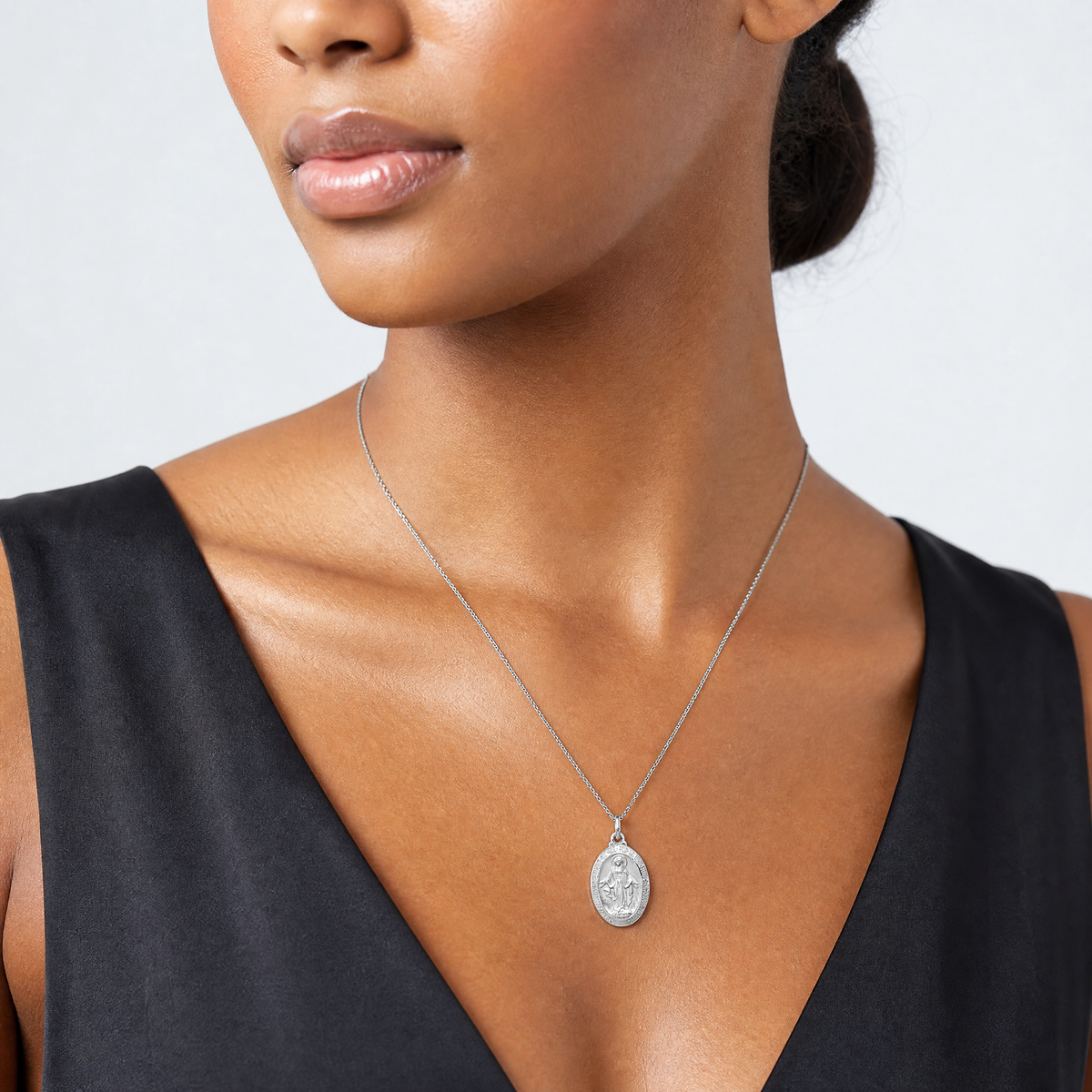 Sterling Silver Platinum-plated Miraculous Medal - Model Shot