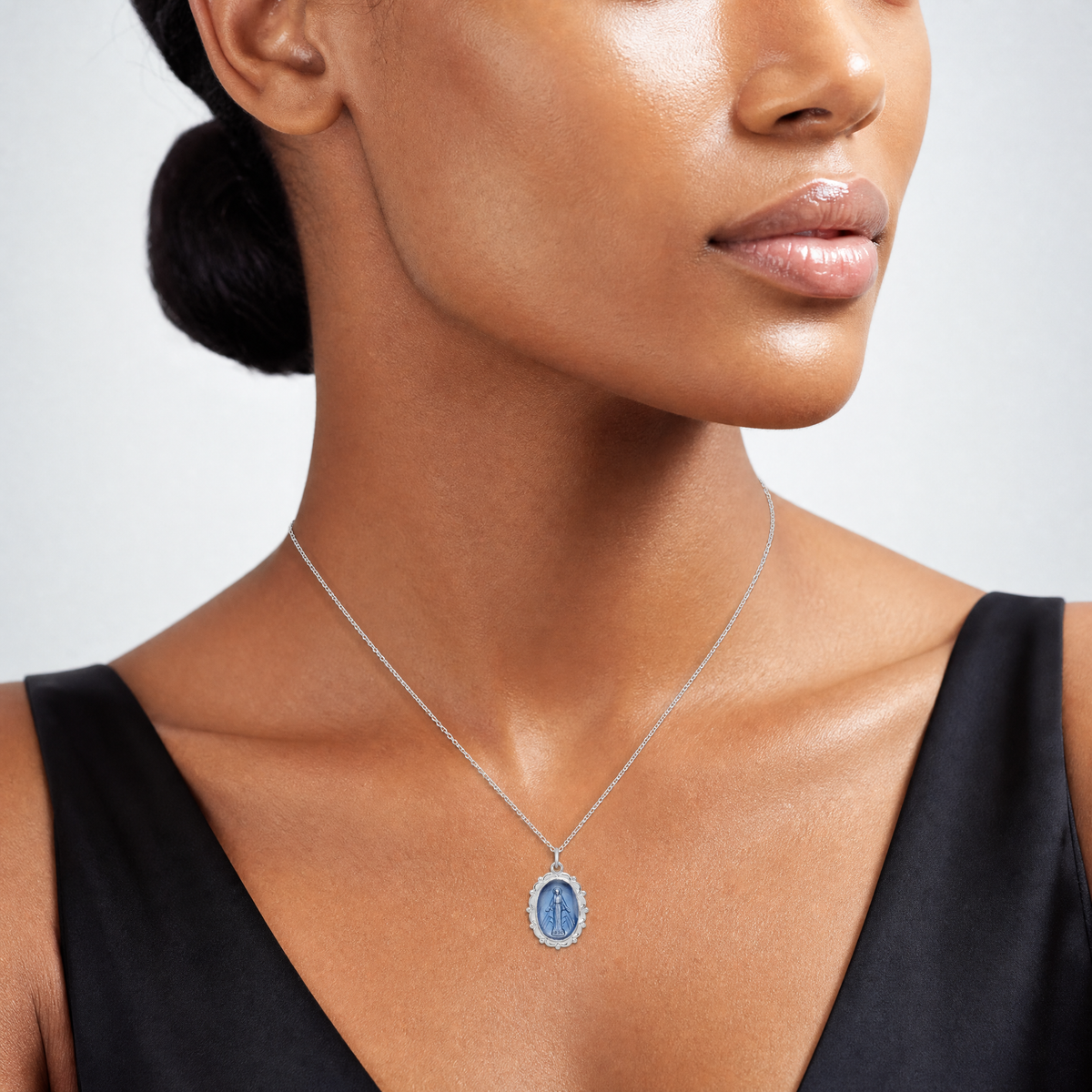 Sterling Silver Platinum-plated Miraculous Medal - Model Shot