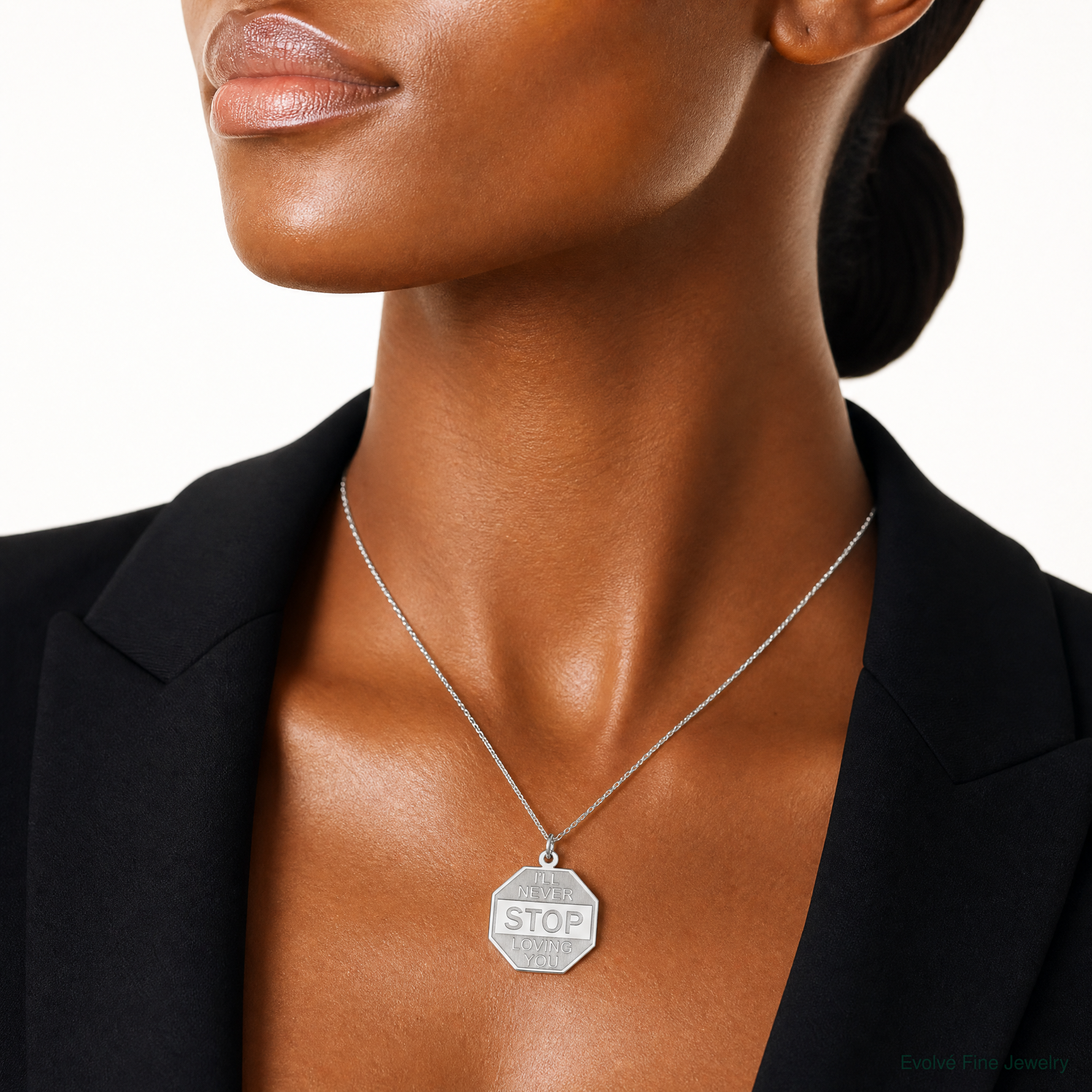 Sterling Silver Rhodium-plated I'll Never stop loving you Charm - Model Shot