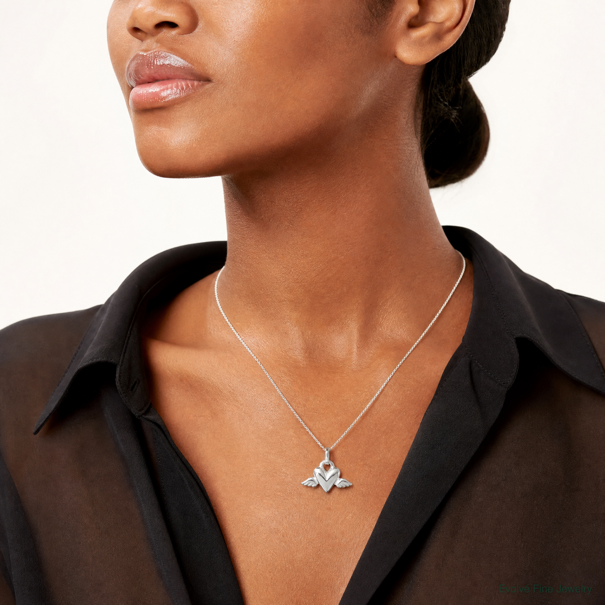 Sterling Silver Heart w/Wings Charm - Model Shot