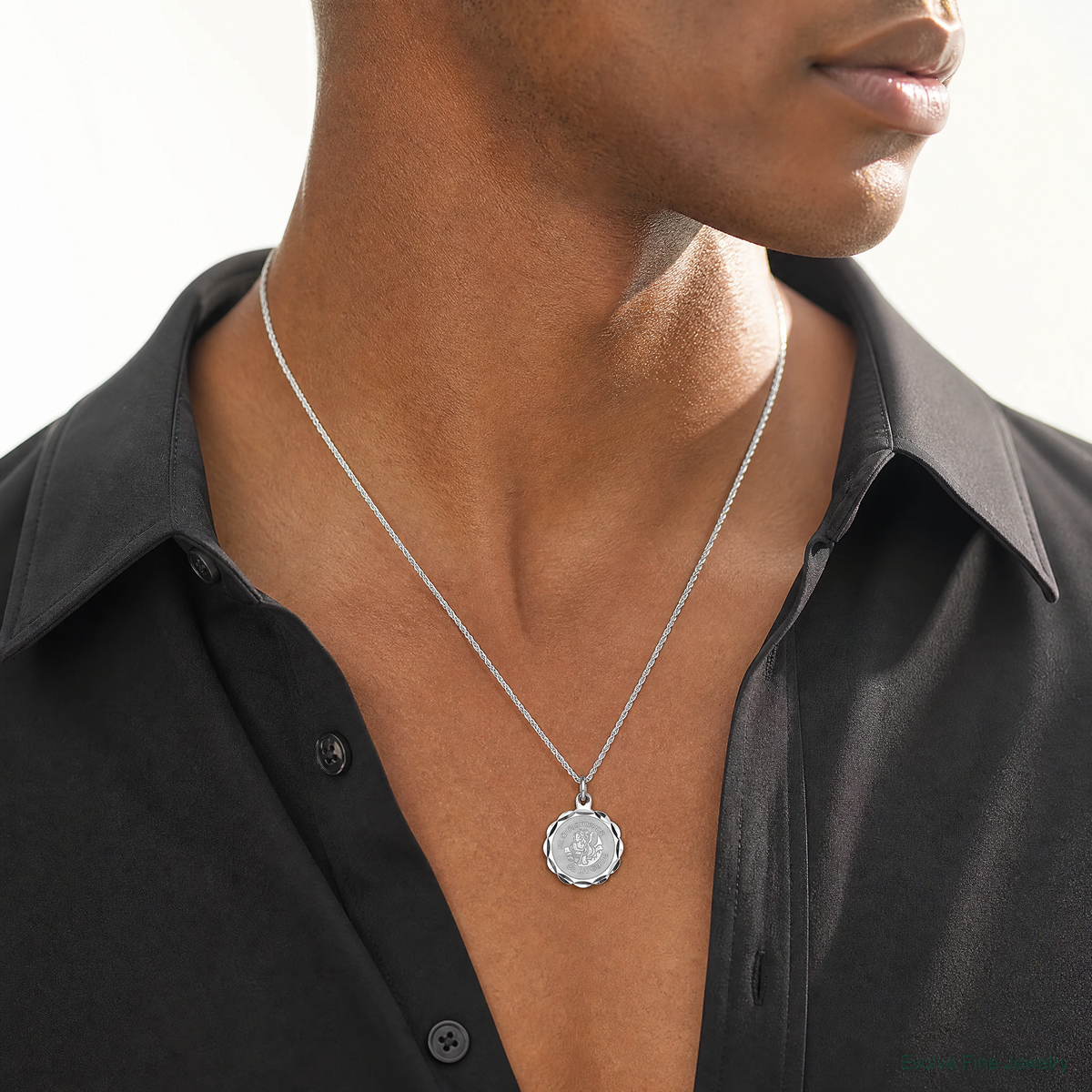 Sterling Silver Rhodium-plated St. Christopher Medal Charm - Model Shot