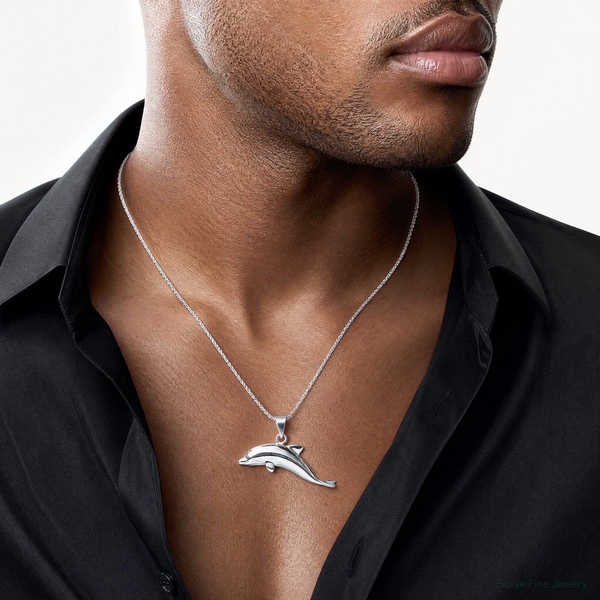 Sterling Silver Dolphin Pendant - Model Shot