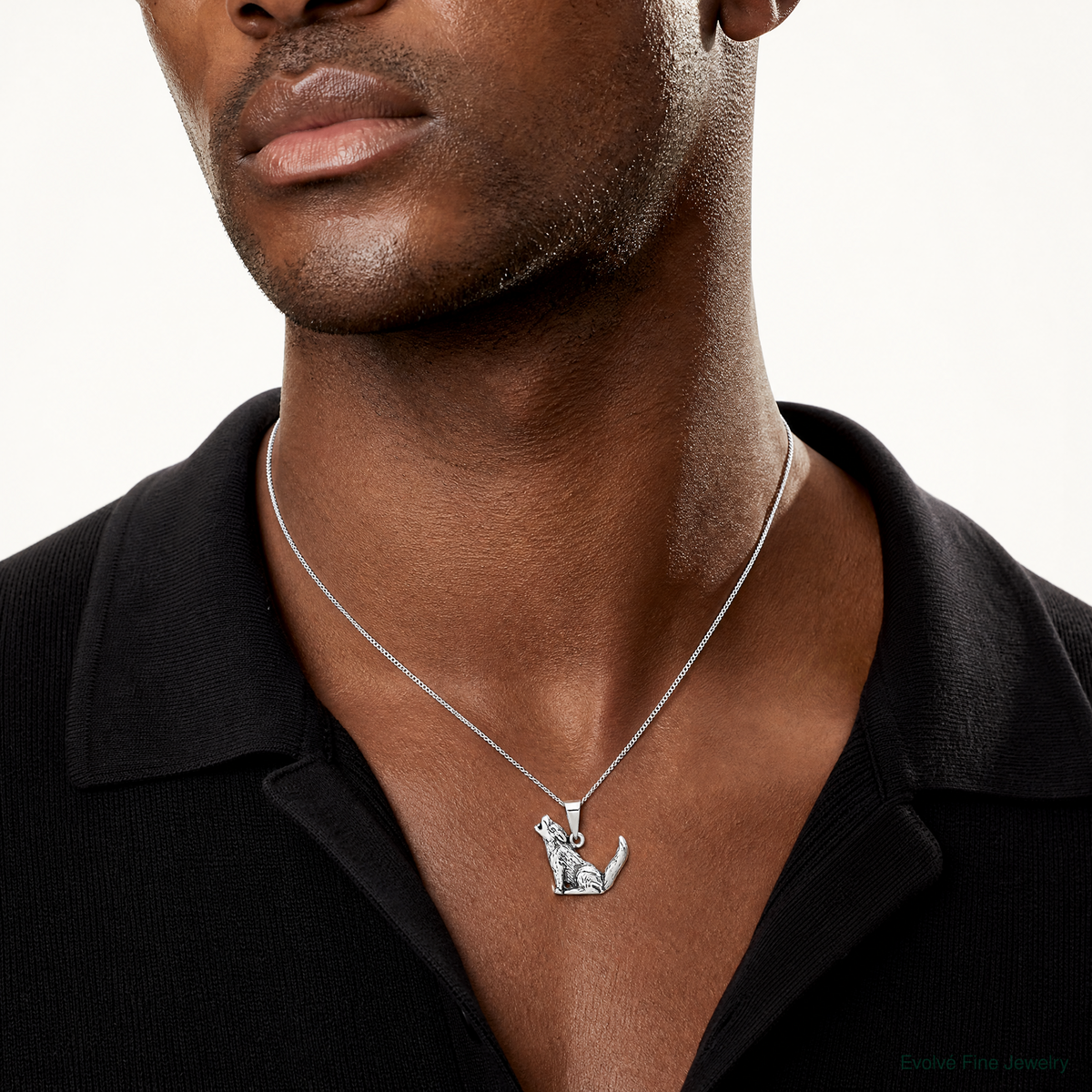 Sterling Silver Antiqued Wolf Charm - Model Shot