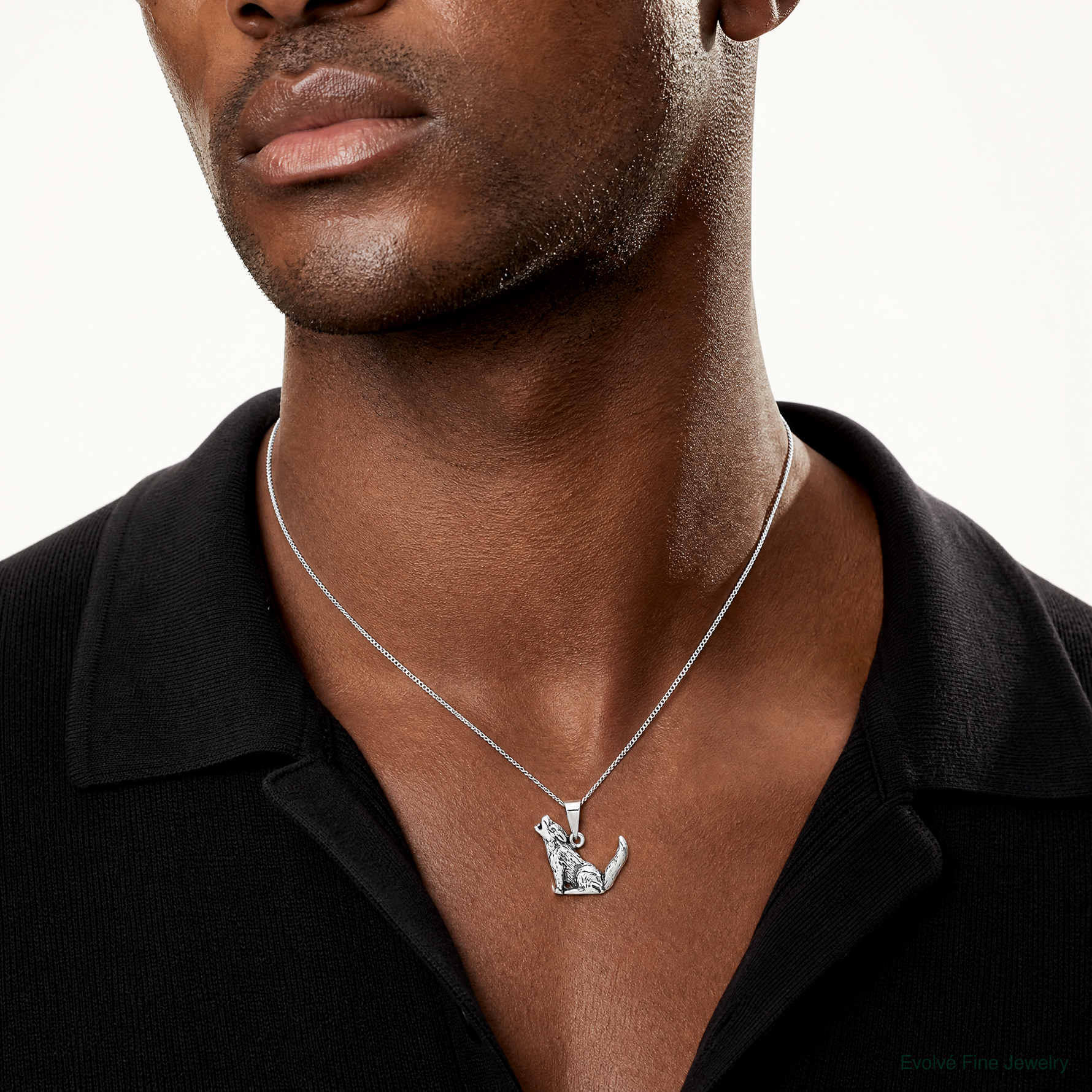 Sterling Silver Antiqued Wolf Charm - Model Shot