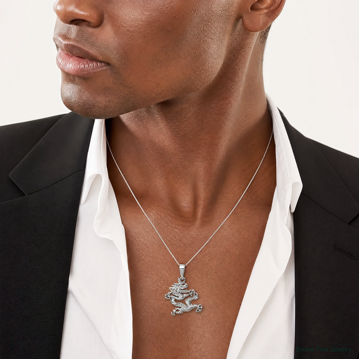 Sterling Silver Dragon Pendant - Model Shot