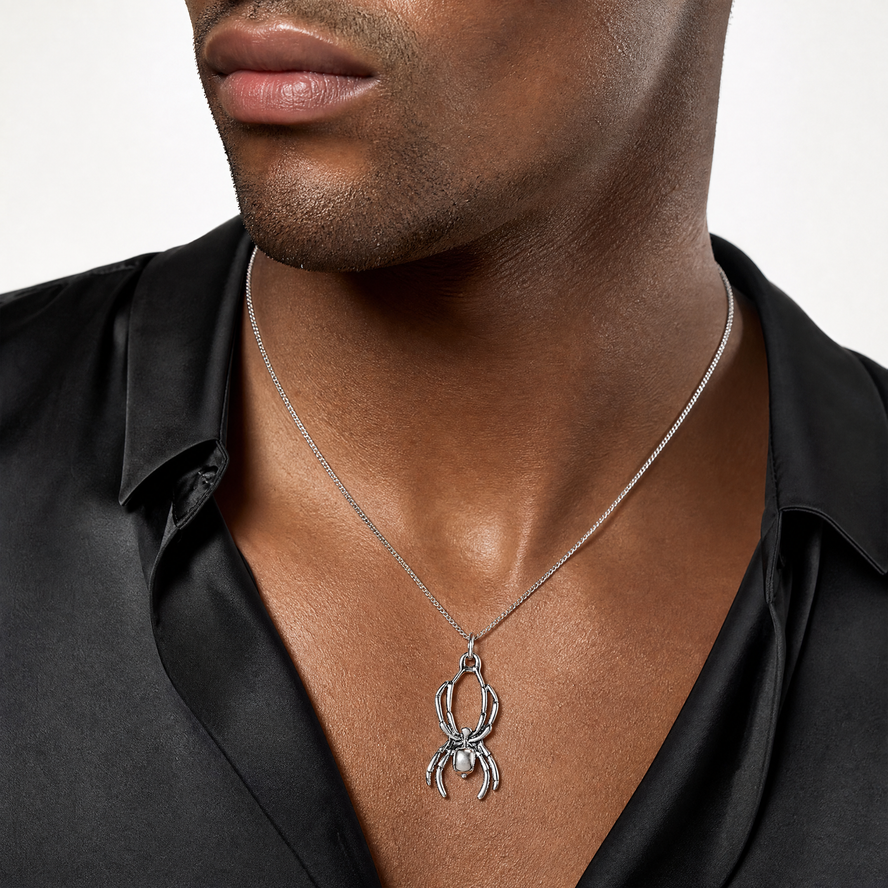 Sterling Silver Antiqued Spider Pendant - Model Shot
