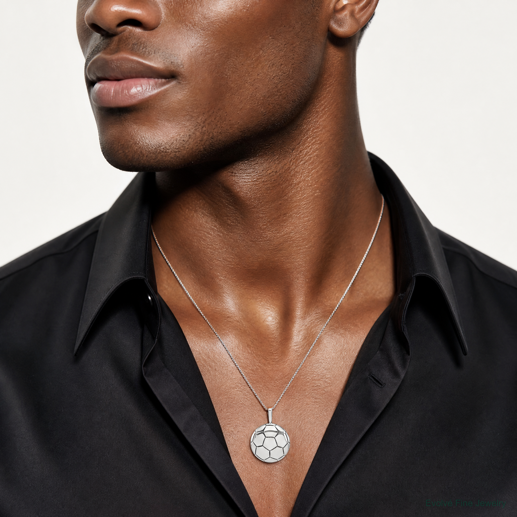 Sterling Silver Antiqued Soccer Ball Pendant - Model Shot