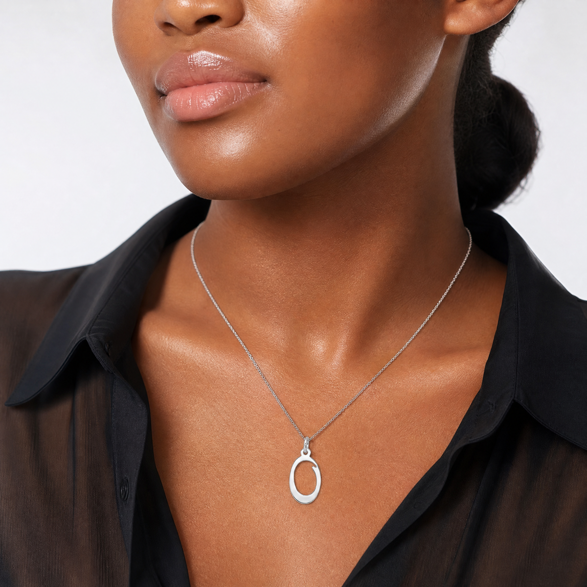 Sterling Silver Rhodium-plated Stamped Letter O Initial Charm - Model Shot