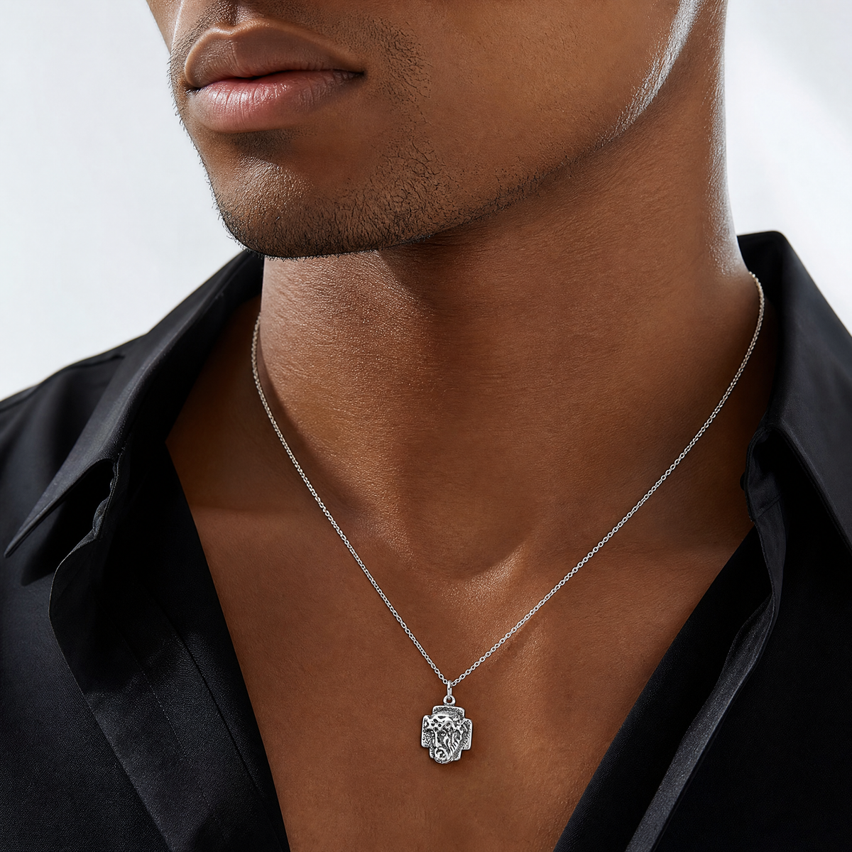 Sterling Silver Antiqued Ecce Homo Medal - Model Shot