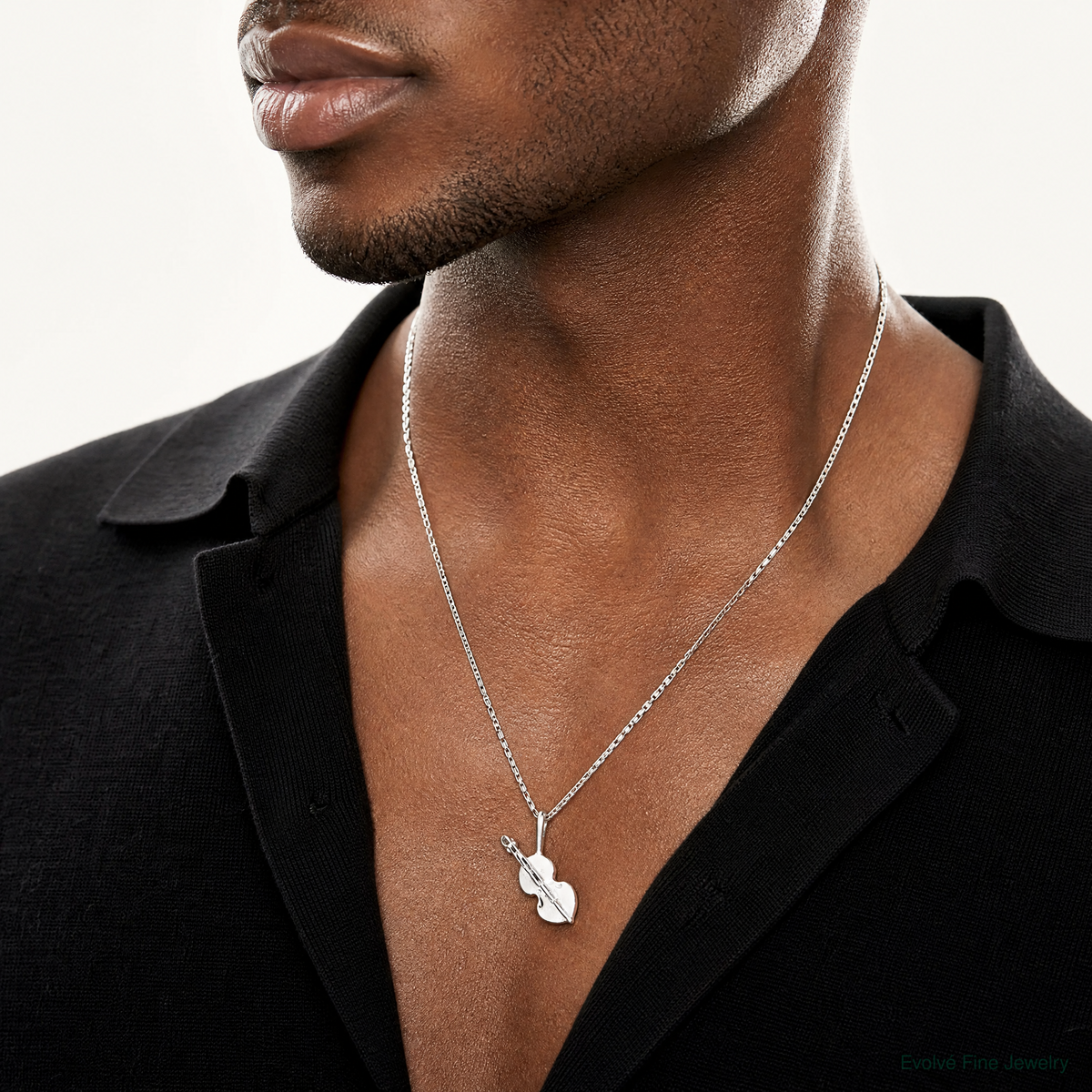 Sterling Silver Diamond Cut Violin Pendant - Model Shot