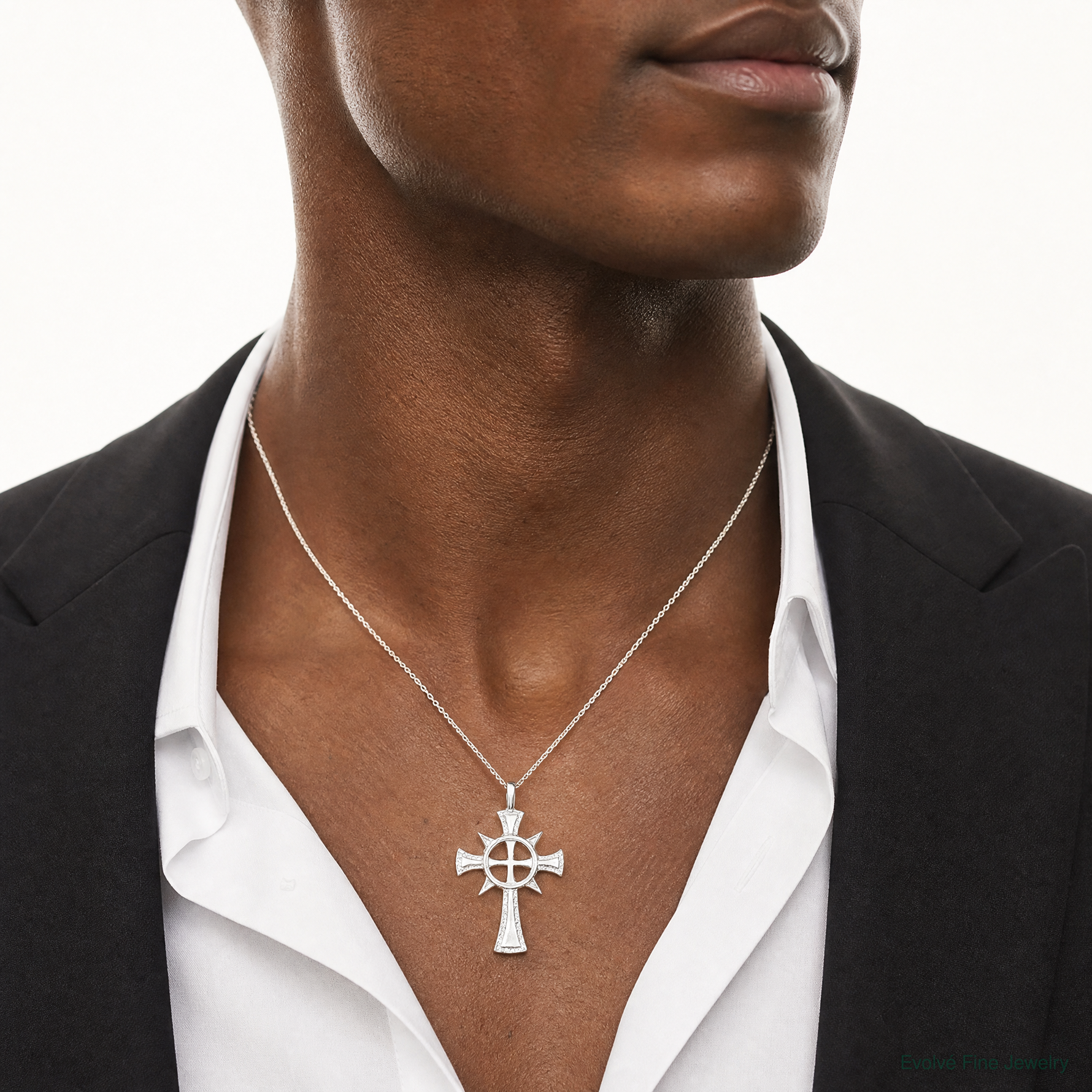 Sterling Silver Iona Cross Pendant - Model Shot