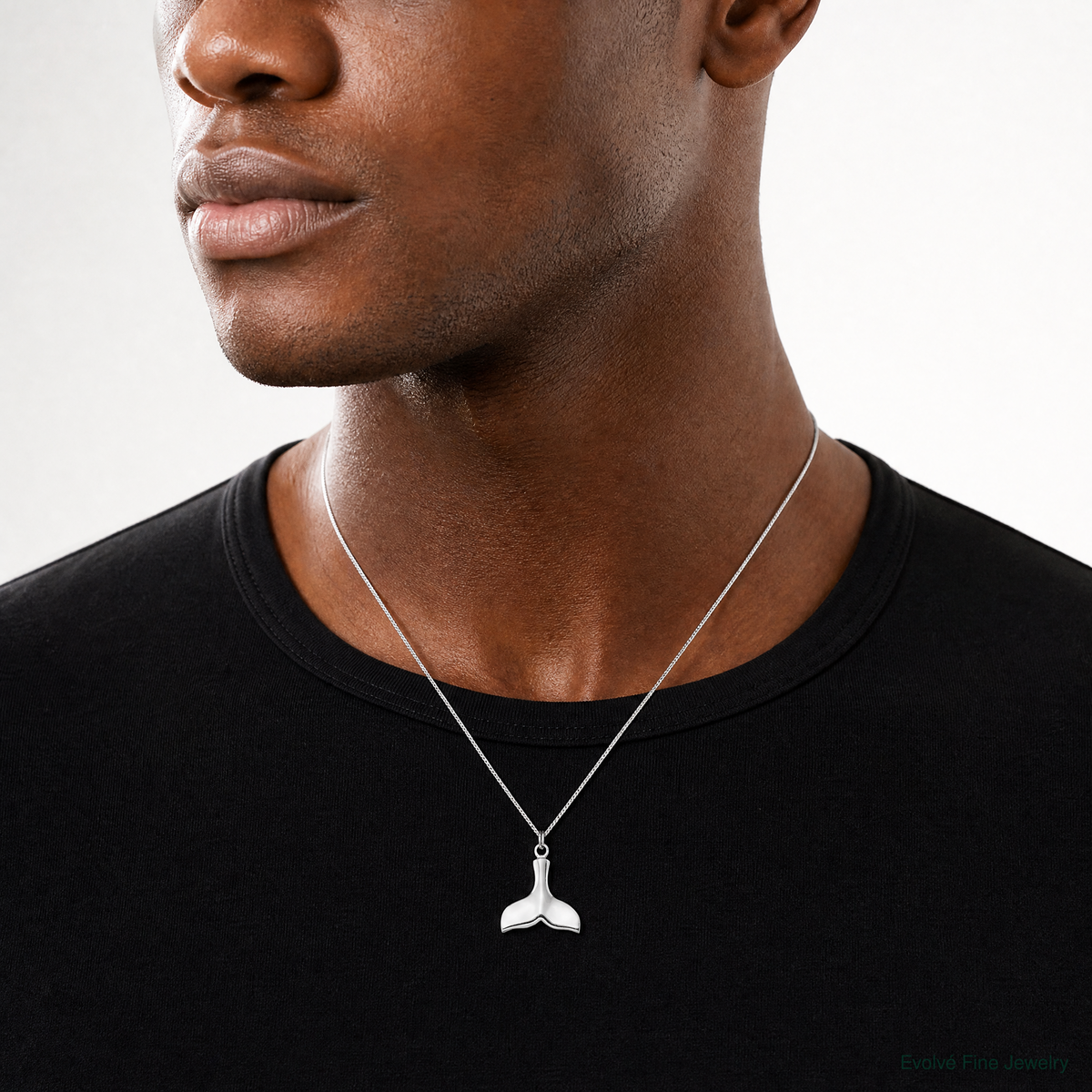 Sterling Silver Rhodium-plated Whale Tail Charm - Model Shot