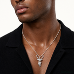 Sterling Silver Diamond Cut Deer Head Pendant - Model Shot