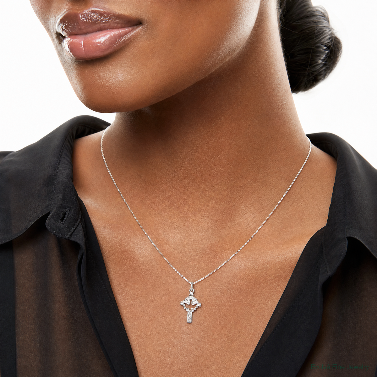 Sterling Silver Dove Cross Charm - Model Shot