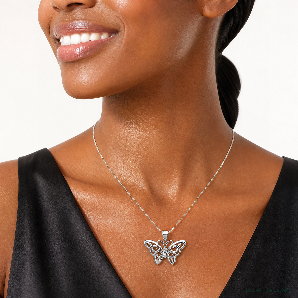 Sterling Silver Butterfly Pendant - Model Shot