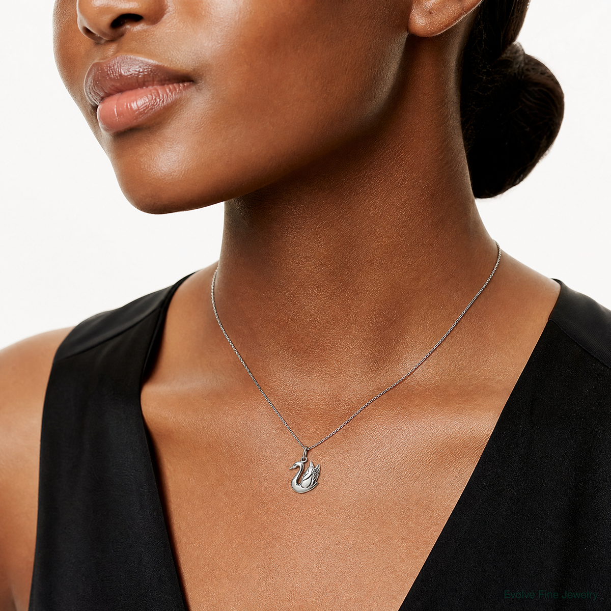 Sterling Silver Antiqued Swan Charm - Model Shot