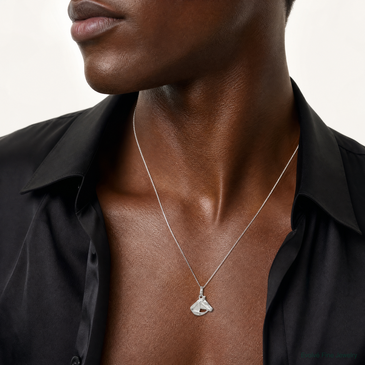 Sterling Silver Horse Head with Bridle Charm - Model Shot