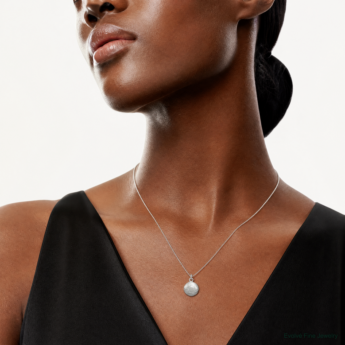 Sterling Silver Diamond Cut Soccer Ball Charm - Model Shot