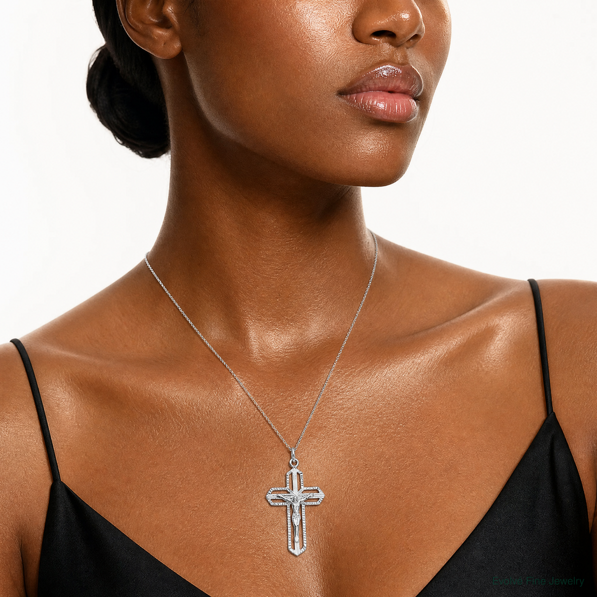 Sterling Silver Crucifix Pendant - Model Shot