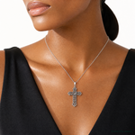 Sterling Silver Antiqued Fleur de lis Cross Pendant - Model Shot