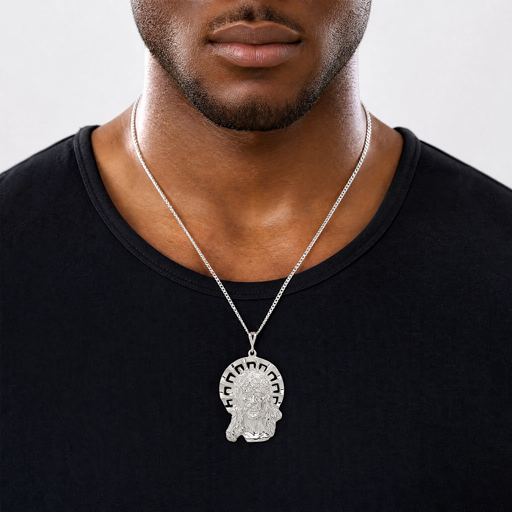 Sterling Silver Ecce Homo Pendant - Model Shot