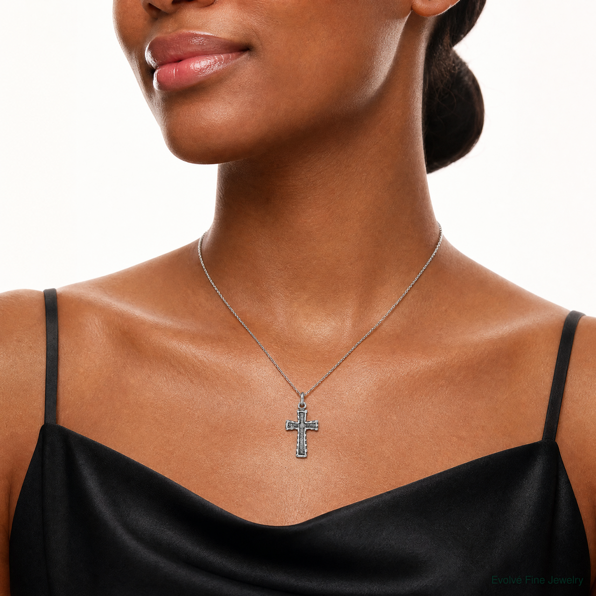 Sterling Silver Antiqued Cross Pendant - Model Shot