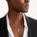 Sterling Silver Rhodium-plated CZ Latin Cross Pendant - Model Shot