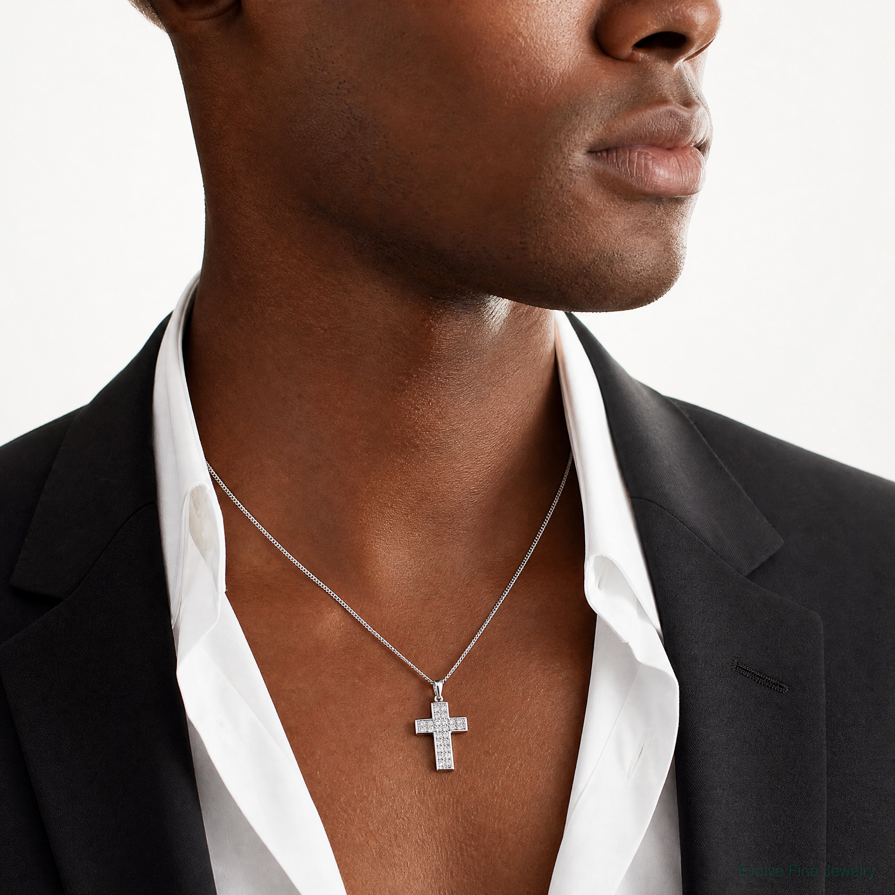 Sterling Silver Rhodium-plated CZ Latin Cross Pendant - Model Shot