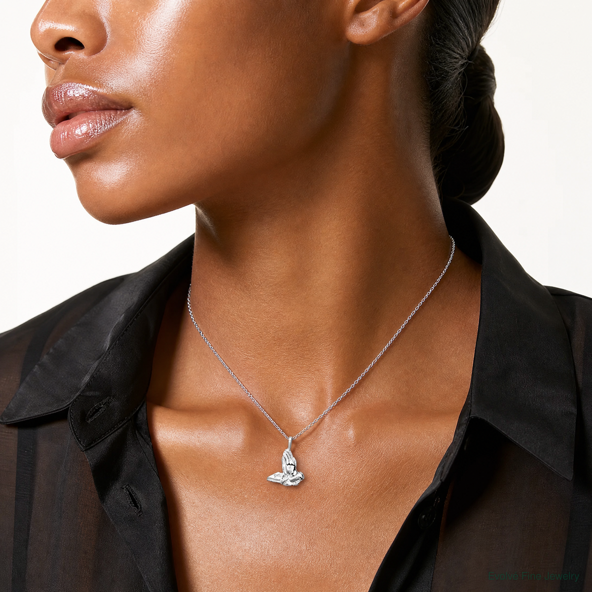 Sterling Silver Praying Hands Charm - Model Shot
