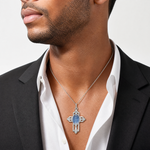 Sterling Silver Platinum-plated Miraculous Medal Cross Pendant - Model Shot