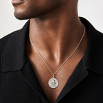 Sterling Silver Antiqued Sacred Heart of Mary Medal - Model Shot