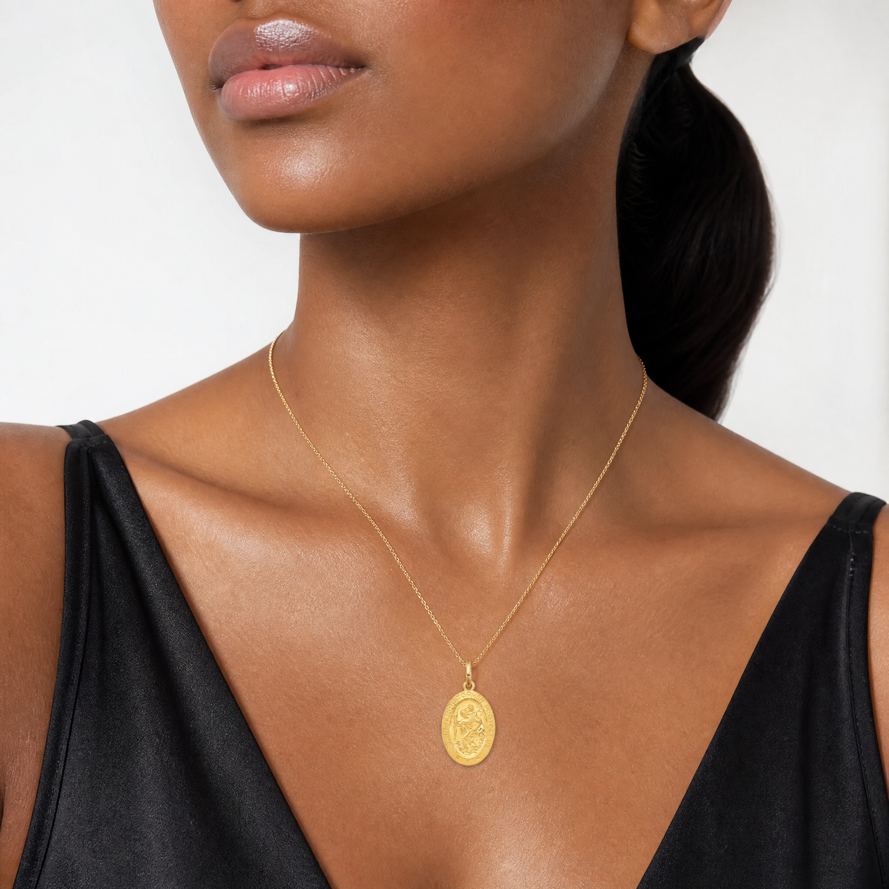 24k Gold-plated Sterling Silver Saint Christopher Medal - Model Shot