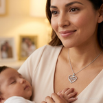 Sterling Silver Rhodium-plated MOM CZ Heart Pendant - Model Shot