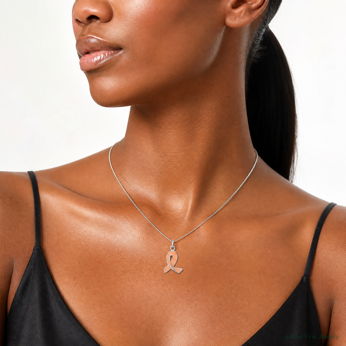 Sterling Silver Rhodium-platedEnamel Ribbon Charm - Model Shot