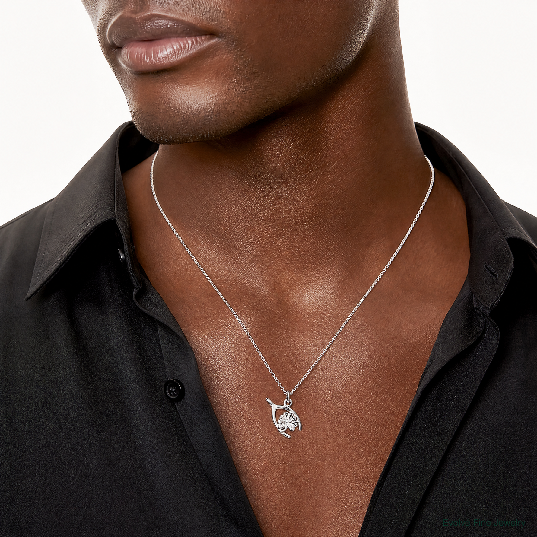 Sterling Silver Four Leaf Clover & Wishbone - Model Shot