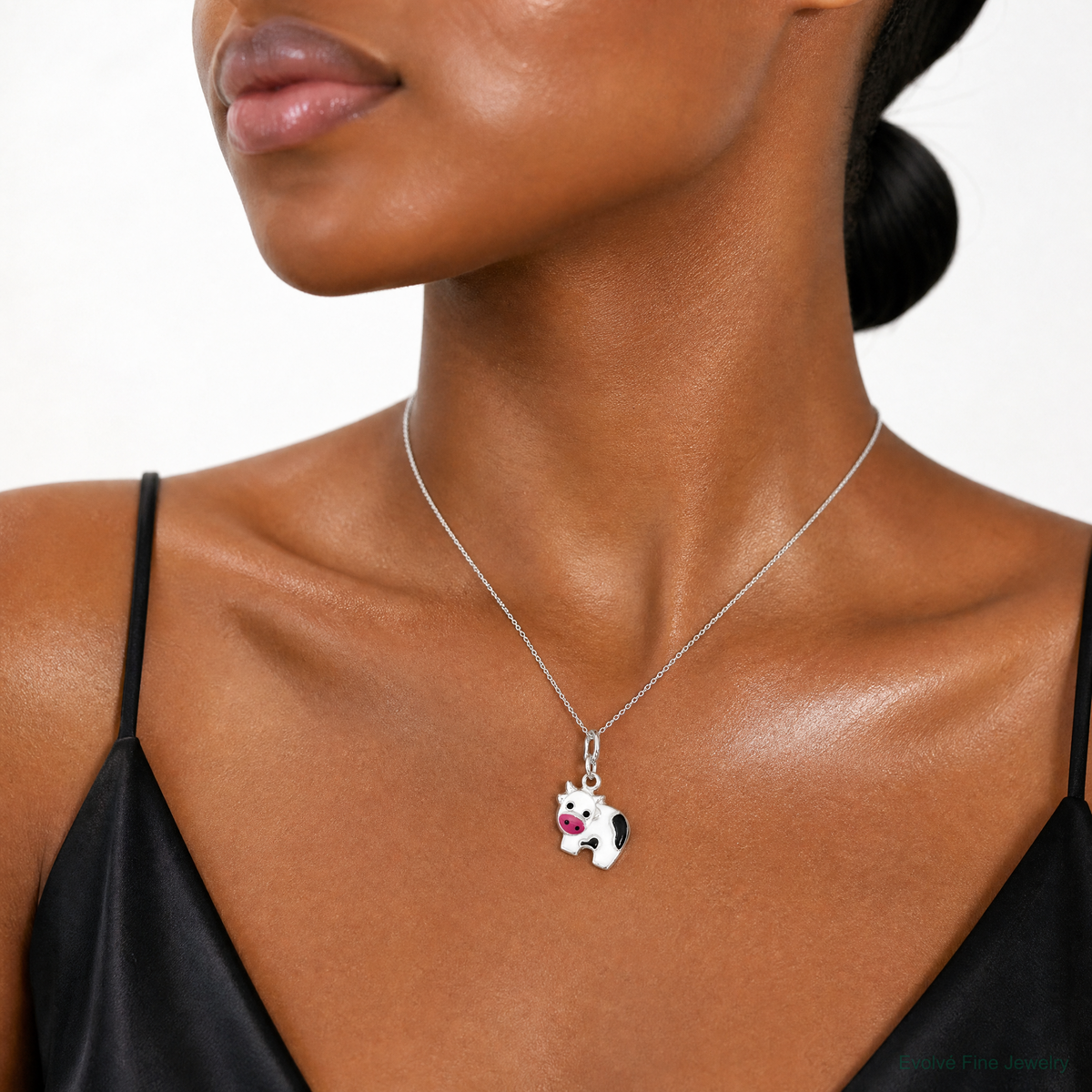 Sterling Silver Enameled Cow Charm - Model Shot