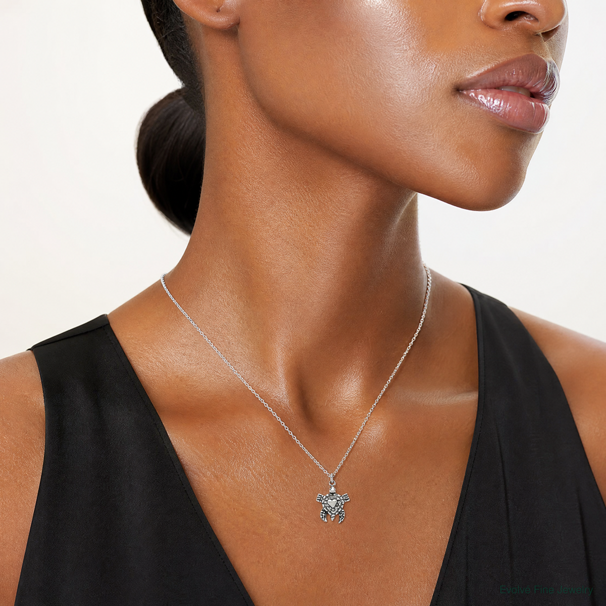 Sterling Silver Antiqued Sea Turtle Charm - Model Shot