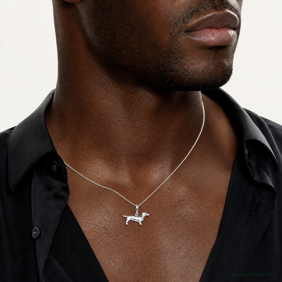 Sterling Silver Dachshund Pendant - Model Shot