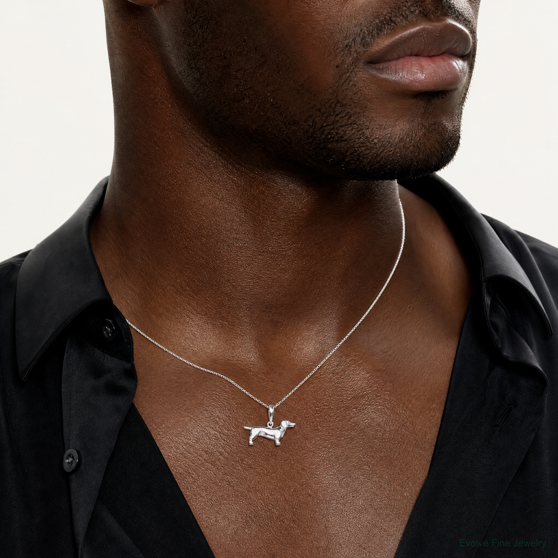 Sterling Silver Dachshund Pendant - Model Shot