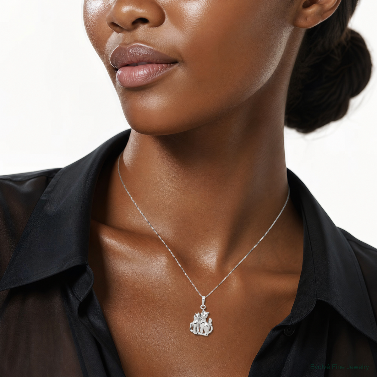 Sterling Silver Cats Pendant - Model Shot