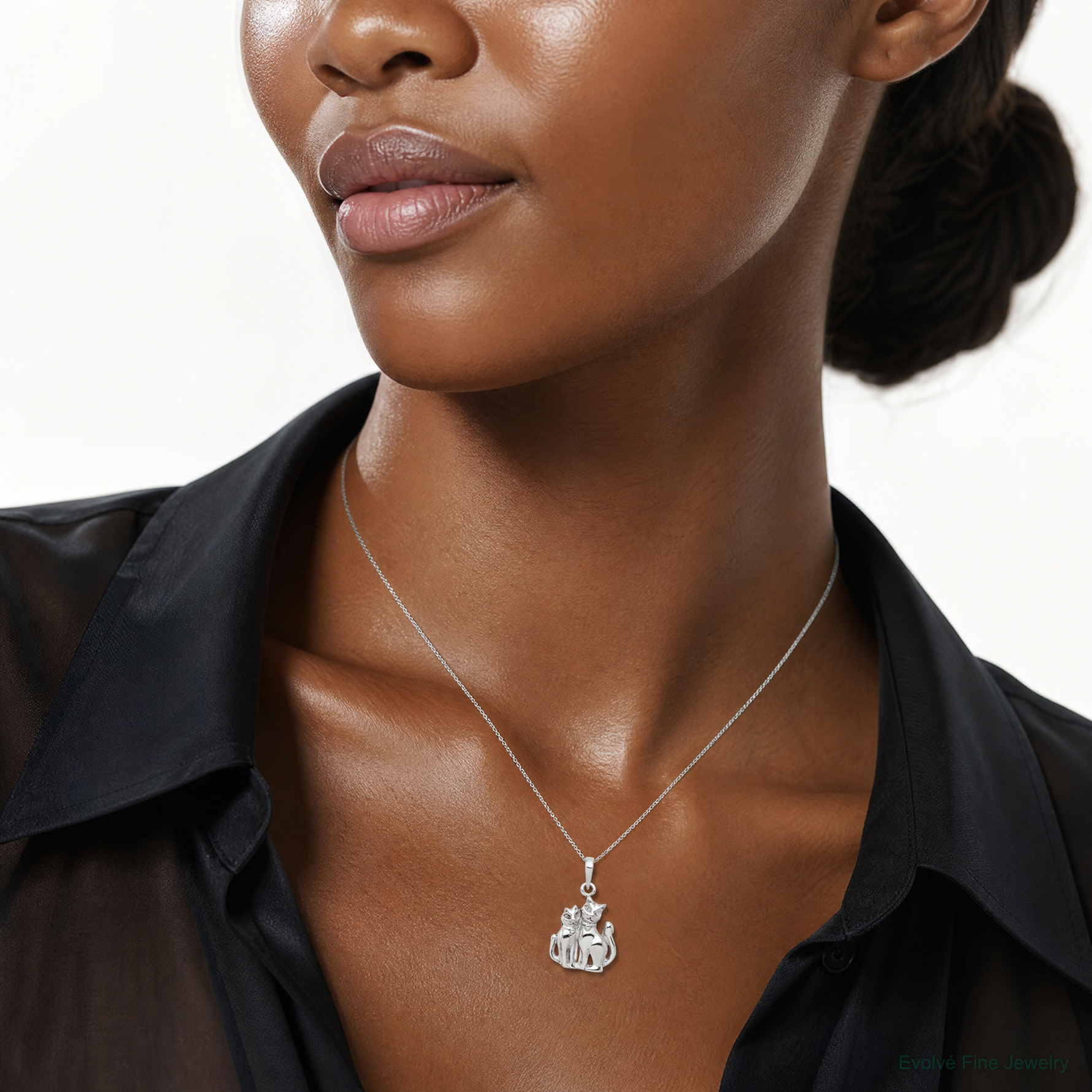 Sterling Silver Cats Pendant - Model Shot