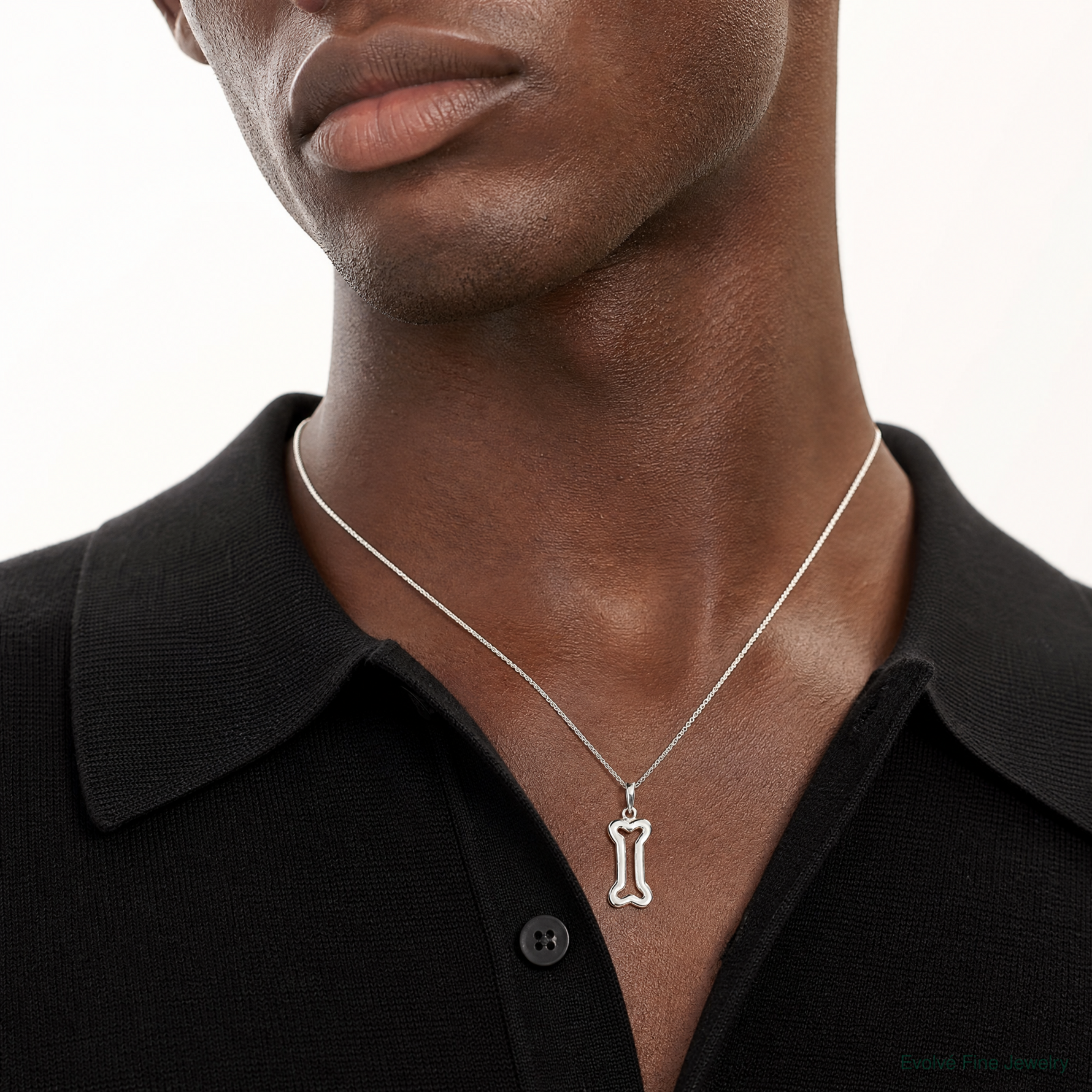 Sterling Silver Bone Pendant - Model Shot