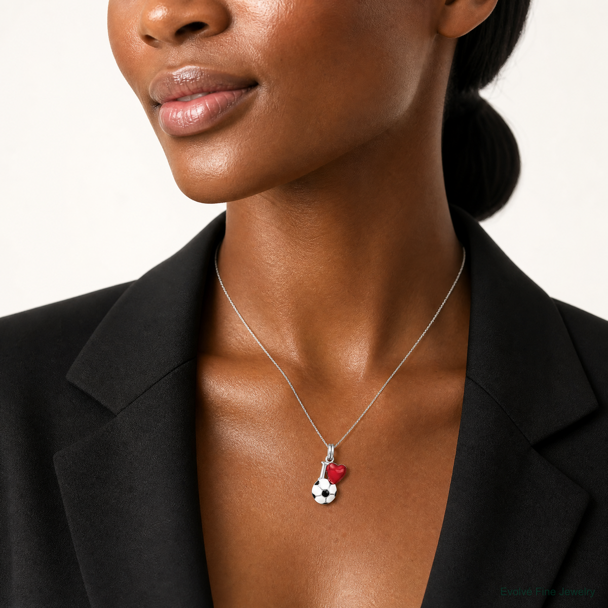 Sterling Silver Rhodium-platedEnamel I Heart Soccer Ball Charm - Model Shot