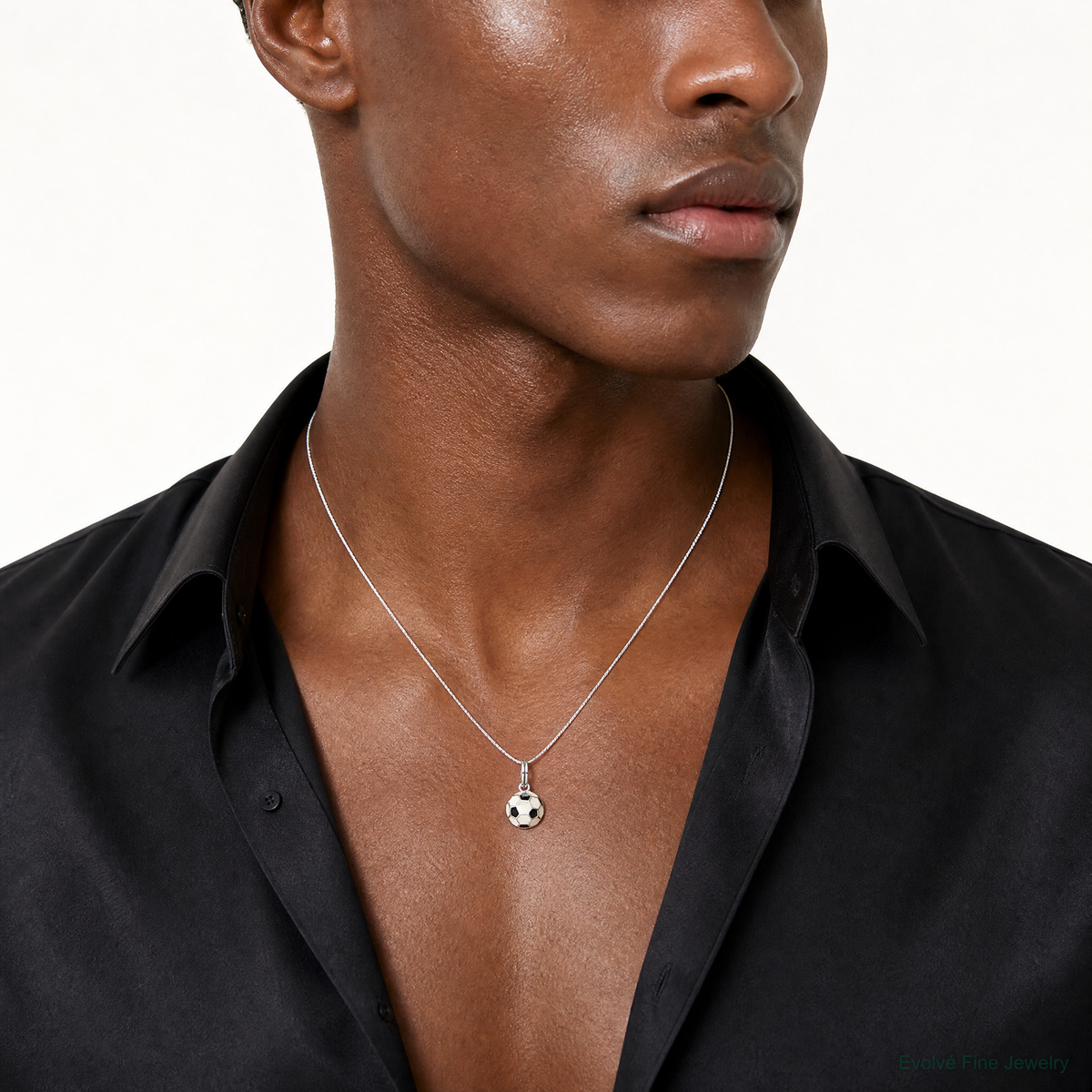 Sterling Silver Rhodium-plated and Enameled Soccer Ball Charm - Model Shot