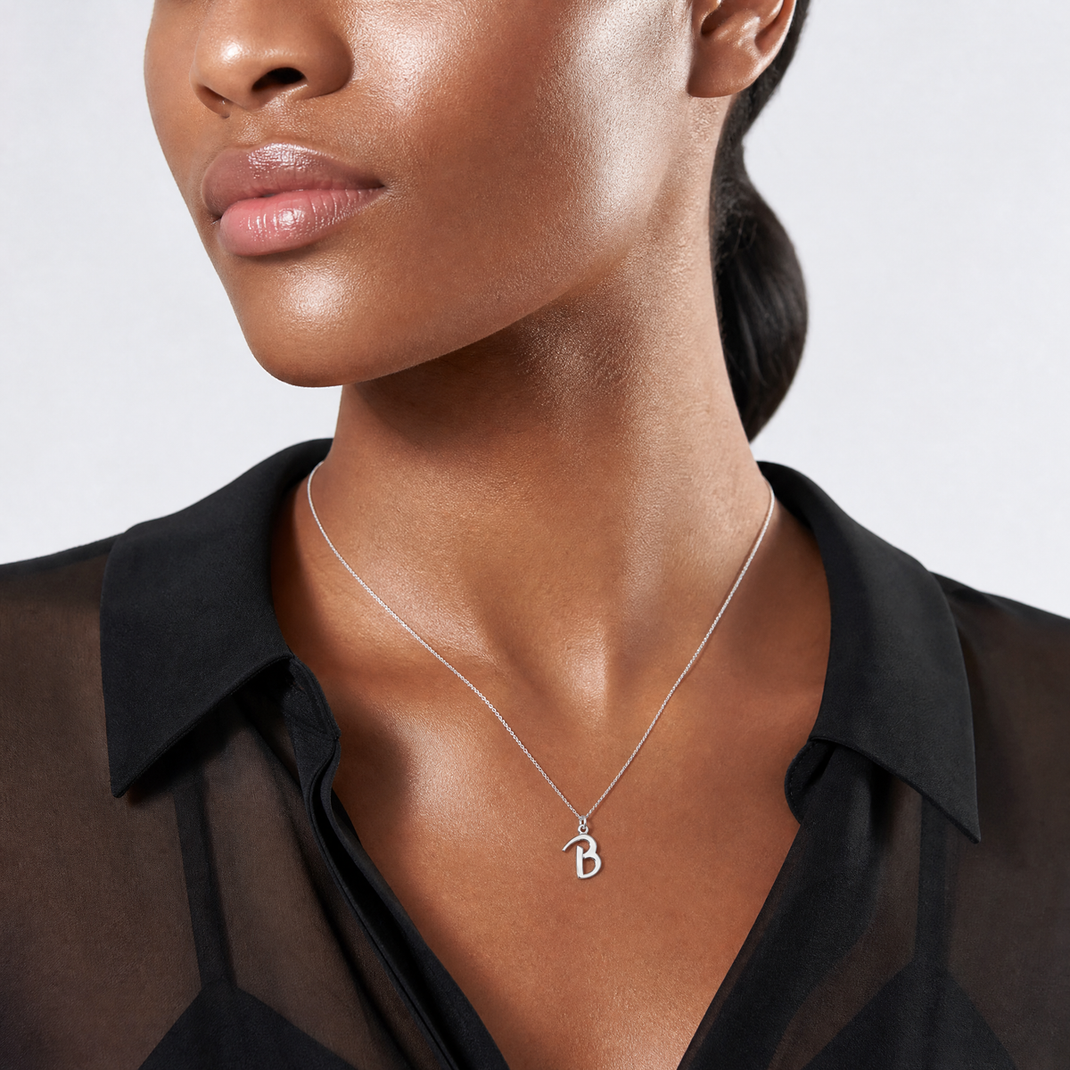 Sterling Silver Letter B Initial Charm - Model Shot