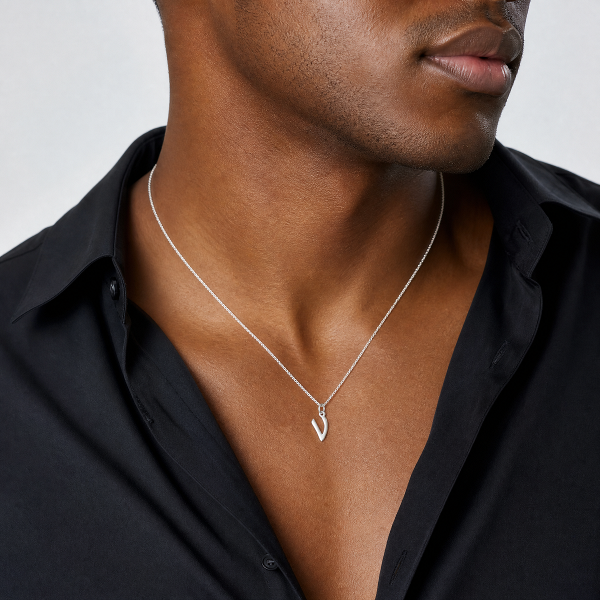 Sterling Silver Letter V Initial Charm - Model Shot