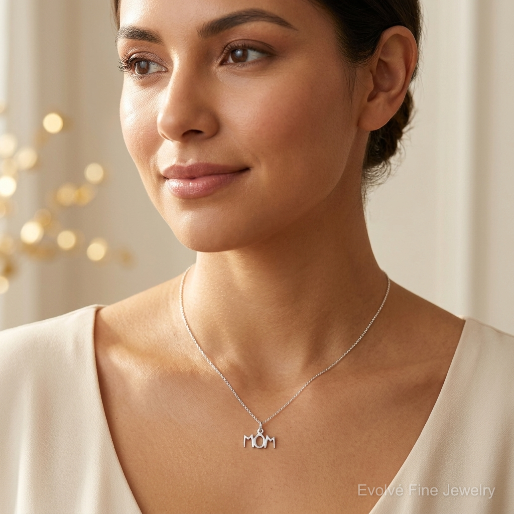 Sterling Silver Polished Mom Charm - Model Shot