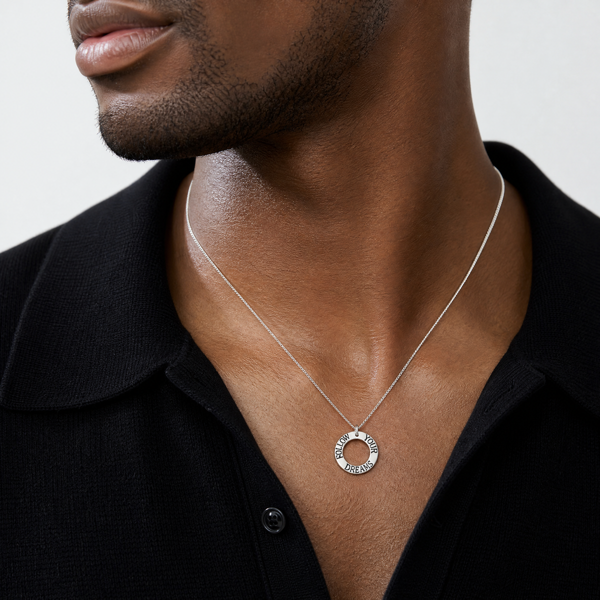 Sterling Silver Polished Enameled Follow Your Dreams Circle Charm - Model Shot