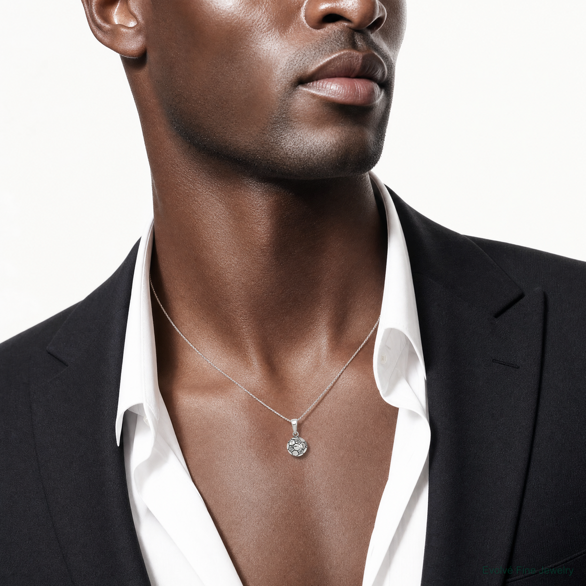 Sterling Silver Antiqued Soccer Ball Pendant - Model Shot